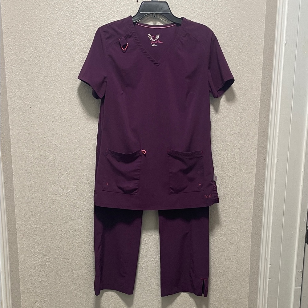 Smitten Women Purple Scrub Set with Pockets